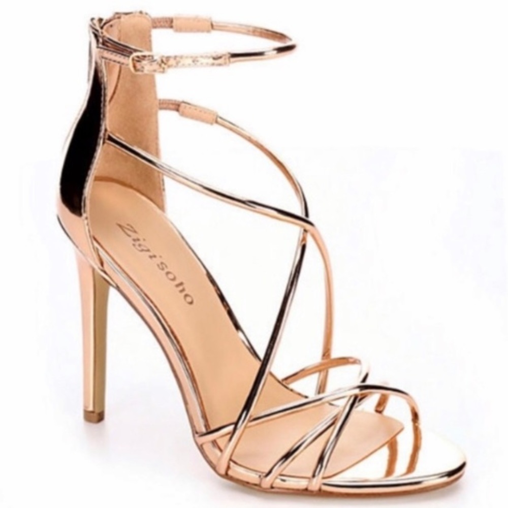 Zigi Soho Rose Gold Metallic Strappy Heels Size 7.5
